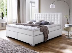 Boxspringbett Isabelle 180 x 200 cm Leder Optik wei� 7 Zonen Tonnentaschenfederkern Matratze
