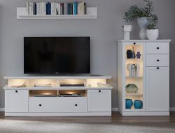 Wohnwand Milla 3-teilig in wei� Landhaus Schrankwand 273 x 196 cm