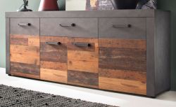 Sideboard Foundry in Used Wood Altholz Dekor mit Grau, Kommode 4-t�rig 178 x 77 cm