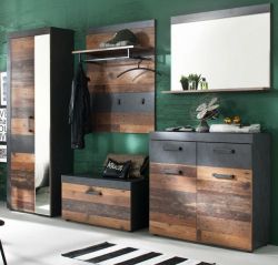 Garderoben Set Foundry 5-teilig in Old Used Wood Vintage mit Garderobenschrank 265 x 192 cm