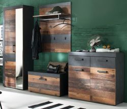 Garderobe Foundry in Old Used Wood mit grau 4-teilig (265 x 192 cm)