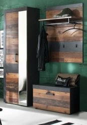 Garderobe Foundry in Old Used Wood mit grau 3-teilig (160 x 192 cm)