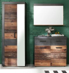 Garderoben Set Foundry 3-teilig in Old Used Wood mit grau (170 x 192 cm)