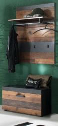 Garderobe Foundry in Old Used Wood mit grau 2-teilig (80 x 192 cm)