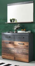 Garderobe Foundry 2-teilig in Used Wood Shabby mit Matera grau 90 x 192 cm mit Schuhschrank und Spiegel