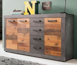 Sideboard Foundry in Used Wood Altholz Design, 3-t�rige Kommode 151 x 86 cm