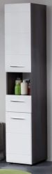 Badezimmer Hochschrank Matrix in wei� Hochglanz und grau Rauchsilber 30 x 182 cm