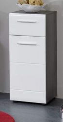 Badezimmer Unterschrank Matrix in wei� Hochglanz und Sardegna grau Rauchsilber 30 x 80 cm