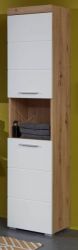 Badezimmer Hochschrank Adamo in wei� Hochglanz und Asteiche Badschrank 37 x 190 cm
