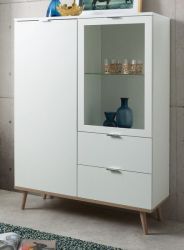 Highboard Lundby in matt wei� mit Sonoma Eiche massiv Vitrine skandinavisch 100 x 140 cm