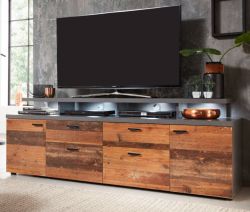 TV-Lowboard Noxa in Used Wood Altholz Design mit Grau, Komforth�he, 180 x 66 cm