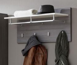 Garderobenpaneel Matrix in Hochglanz wei� und Sardegna grau Rauchsilber Wandgarderobe 80 x 40 cm