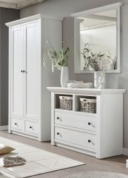 Garderobe Hooge in Pinie wei� Landhaus Garderobenkombination 3-tlg. mit Schuh- / Garderobenschrank und Kommode