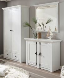 Garderobe Hooge in Pinie wei� Landhaus Garderobenkombination 3-tlg. mit Schuh- / Garderobenschrank und Kommode