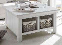 Couchtisch Hooge in Pinie wei� Landhaus Beistelltisch mit Truhe und Ablage 93 x 93 cm quadratisch