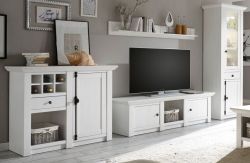 Wohnwand Hooge in Pinie wei� Landhaus Schrankwand 4-teilig 340 x 207 cm