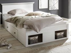 Bett Hooge in Pinie wei� Landhaus Stauraumbett mit 2 x Bettschubkasten Liegefl�che 140 x 200 cm