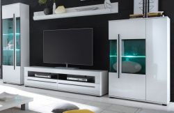Wohnwand Design-D in Hochglanz wei� Anbauwand 4-teilig 350 x 200 cm