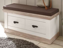 Garderobe Sitzbank Rovola in Pinie wei� / Oslo Pinie Landhaus Garderobenbank 107 x 48 cm