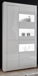 Vitrine Nobile in wei� Hochglanz und Stone Design grau Vitrinenschrank 100 x 198 cm