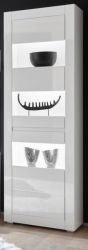 Vitrine Nobile in wei� Hochglanz und Stone Design grau Vitrinenschrank 66 x 198 cm