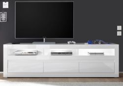 TV-Lowboard Nobile in Hochglanz wei� und Stone Design grau TV-Unterteil in Komforth�he 217 x 63 cm