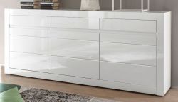 Sideboard Nobile in wei� Hochglanz und Stone Design grau Kommode 217 x 90 cm