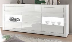 Sideboard Nobile in wei� Hochglanz und Stone Design grau Kommode 217 x 90 cm