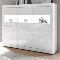 Highboard Nobile in wei� Hochglanz und Stone Design grau 164 x 131 cm