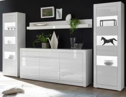 Wohnwand Nobile in Hochglanz wei� und Stone Design grau Anbauwand 4-teilig 369 x 198 cm