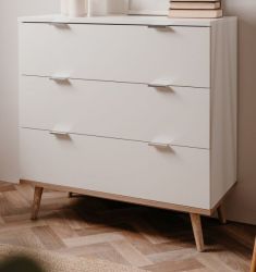 Kommode Lundby in matt wei� mit Sonoma Eiche massiv Schubladenkommode skandinavisch 80 x 87 cm