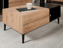Couchtisch Liam in Artisan Eiche und schwarz Beistelltisch mit Schubkasten 100 x 55 cm