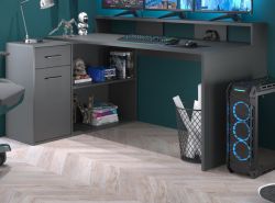 Schreibtisch Sektor dunklem Grau / Anthrazit,  mit Stauraum und 4 Stellvarianten 160 - 200 x 92 cm