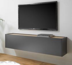 TV-Lowboard Center in grau matt und Wotan Eiche TV-Unterteil h�ngend 150 x 35 cm H�ngeschrank