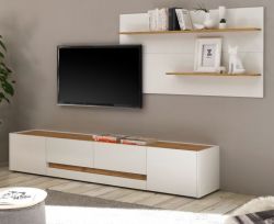 Wohnkombination Center in wei� und Wotan Eiche Wohnwand 2-teilig 300 x 180 cm mit XL-Board und Wandpaneel
