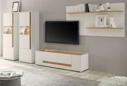 Wohnwand Center in wei� und Wotan Eiche Wohnkombination 4-teilig 340 x 170 cm