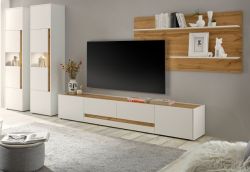 Wohnwand Center in wei� und Wotan Eiche Wohnkombination 4-teilig 400 x 197 cm mit XL-Board