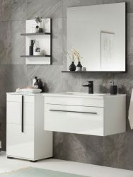 Badm�bel Set Design-D in wei� Hochglanz und schwarz Badkombination MIT Waschbecken 135 x 200 cm