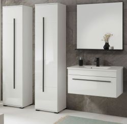 Badm�bel Set Design-D in wei� Hochglanz und schwarz Badkombination MIT Waschbecken 190 x 200 cm