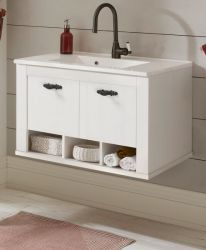 Waschbeckenunterschrank MIT Waschbecken Rovola in Pinie wei� / Oslo Pinie Landhaus Waschtisch Set h�ngend 81 x 56 cm