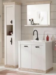 Badkombination Rovola in Pinie wei� / Oslo Pinie Landhaus Badm�bel Set 4-tlg. MIT Waschbecken 143 x 200 cm