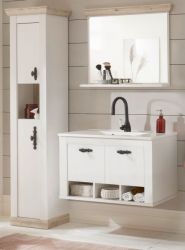 Badkombination Rovola in Pinie wei� / Oslo Pinie Landhaus Badm�bel Set 4-tlg. h�ngend MIT Waschbecken 143 x 200 cm