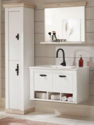 Badkombination Rovola in Pinie wei� / Oslo Pinie Landhaus Badm�bel Set 4-tlg. h�ngend MIT Waschbecken 143 x 200 cm