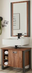 Badm�bel Set 2-teilig Auburn in Eiche Stirling und Matera grau Badkombination Waschbeckenunterschrank und Spiegel 61 x 205 cm