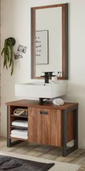 Badm�bel Set 2-teilig Auburn in Eiche Stirling und Matera grau Badkombination Waschbeckenunterschrank und Spiegel 81 x 205 cm