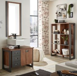 Badm�bel Set 3-teilig Auburn in Eiche Stirling und Matera grau Badkombination 191 x 205 cm