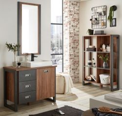 Badm�bel Set 4-teilig Auburn in Eiche Stirling und Matera grau Badkombination MIT Waschbecken 201 x 205 cm