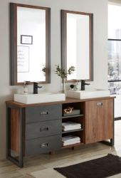 Badm�bel Set 5-teilig Auburn in Eiche Stirling und Matera grau Doppelwaschtisch inkl. 2 x Waschbecken 138 x 205 cm Badkombination