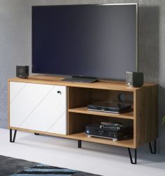 TV-Lowboard Linea in wei� matt mit Rautenoptik und Eiche Artisan TV-Unterteil 123 cm