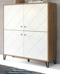 Highboard Linea in wei� matt mit Rautenoptik und Eiche Artisan Anrichte 123 x 136 cm
